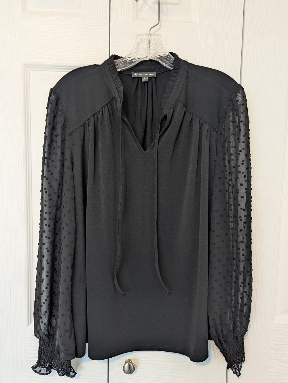 Adrianna Papell Long Sleeve Blouse, Black Large